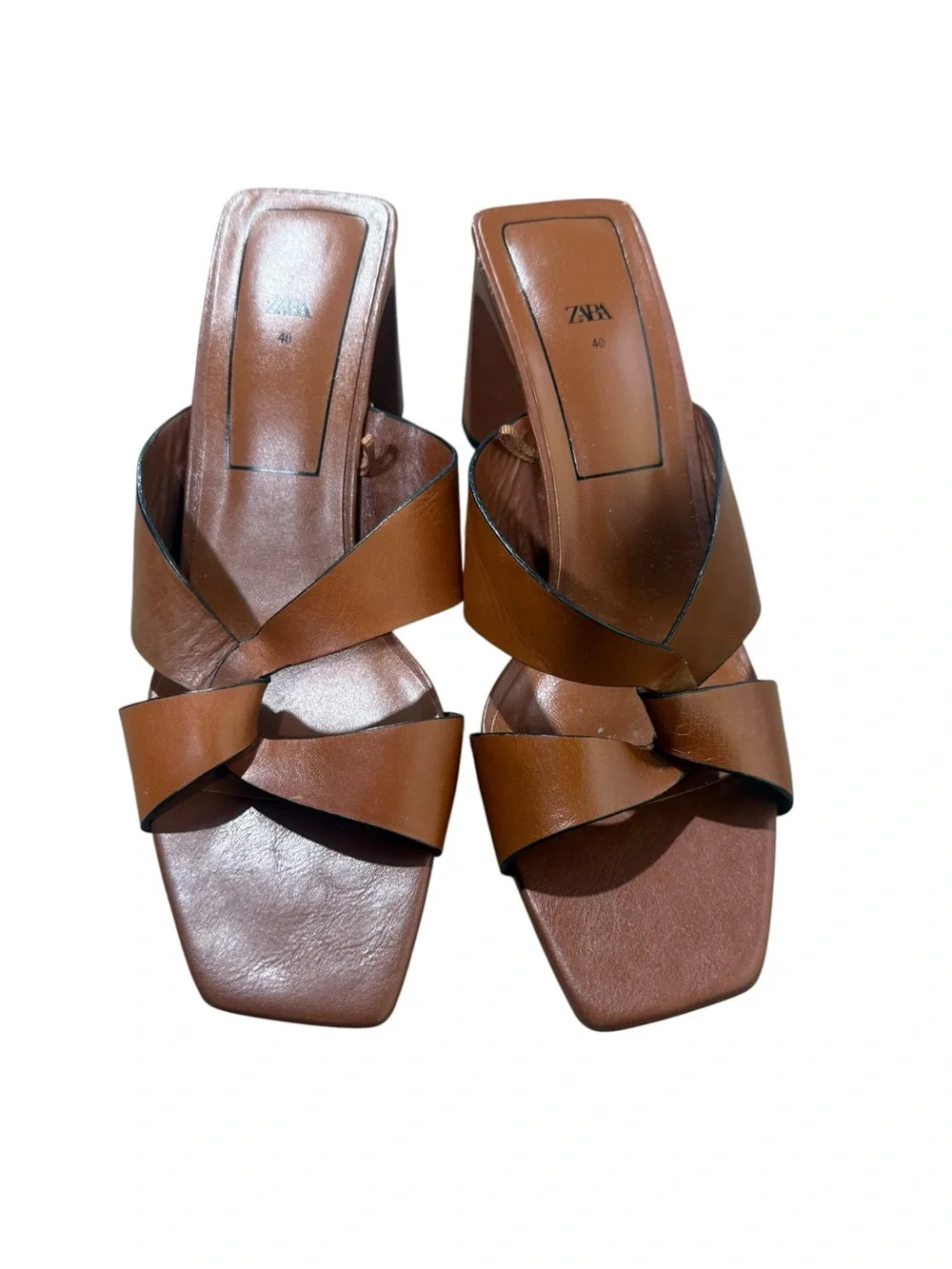 Zara Block Heel Leather Sandals size US 10/ EU 40